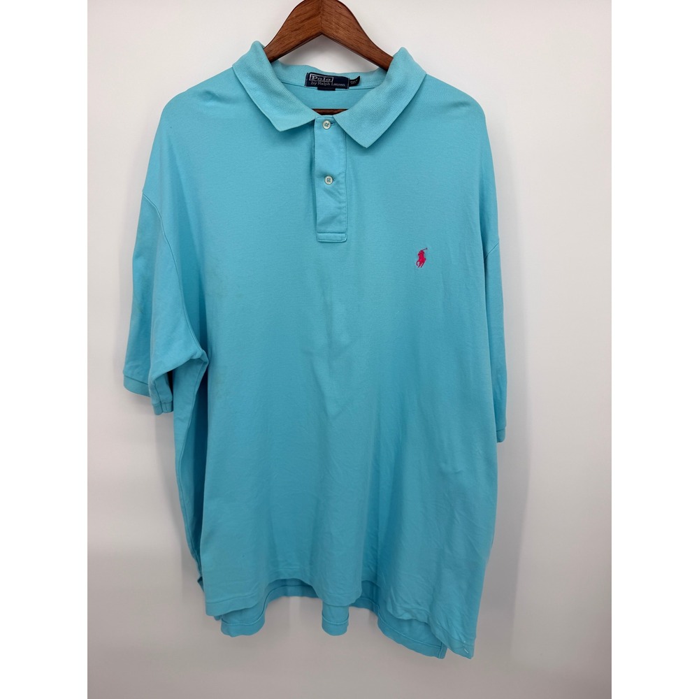 Polo Ralph Lauren Polo Shirt Men 2XLT Blue Short Sleeve Pink Pony Tall